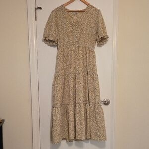 Hayden Floral Midi Dress - Cream and Yellow